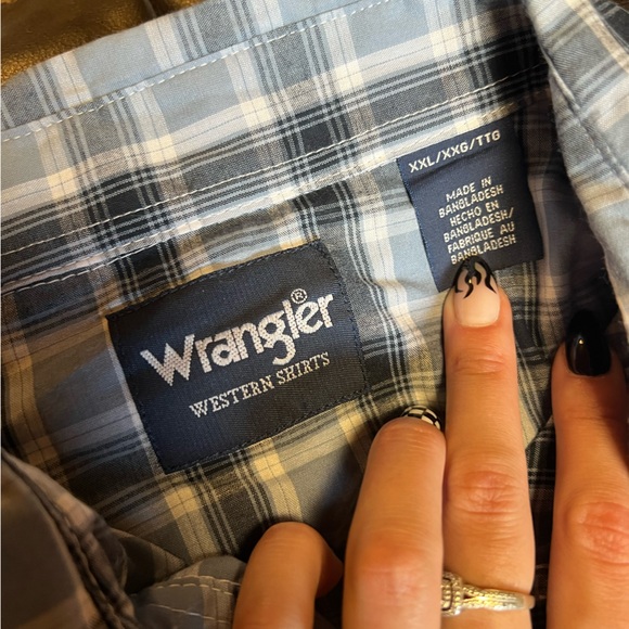 NWOT Wrangler Blue and White Plaid Pearl Snap Button Shirt Mens Size XXL Western - Picture 3 of 6